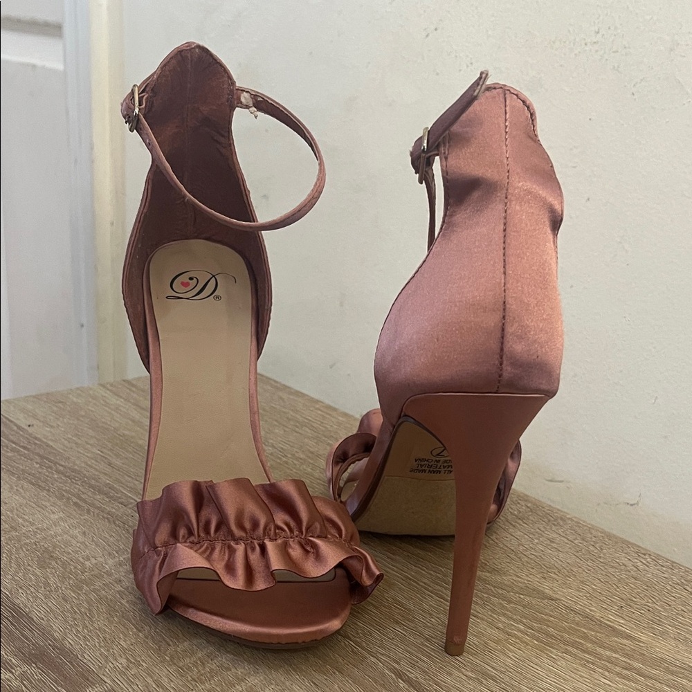 Heart In D Rose Pink Satin Ruffle Stilletos - Picture 2 of 4
